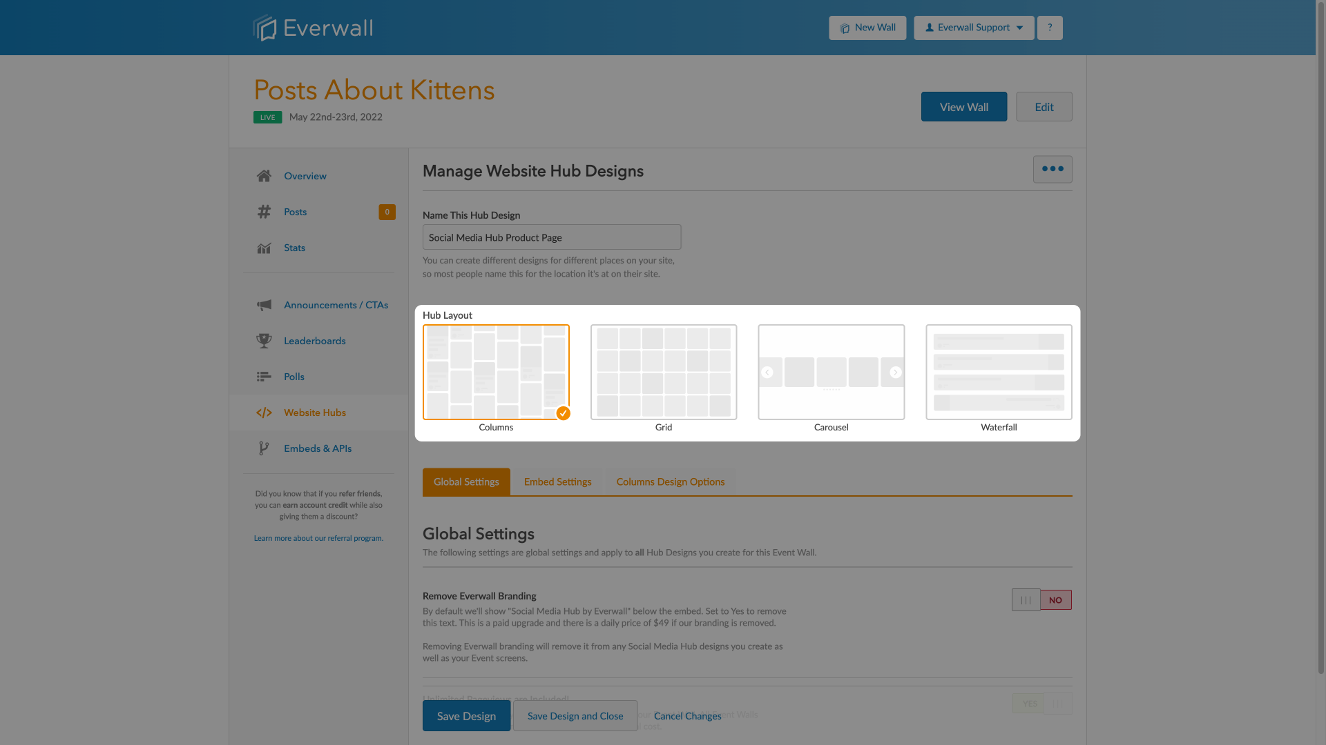 Social Media Hub Layout Picker Example