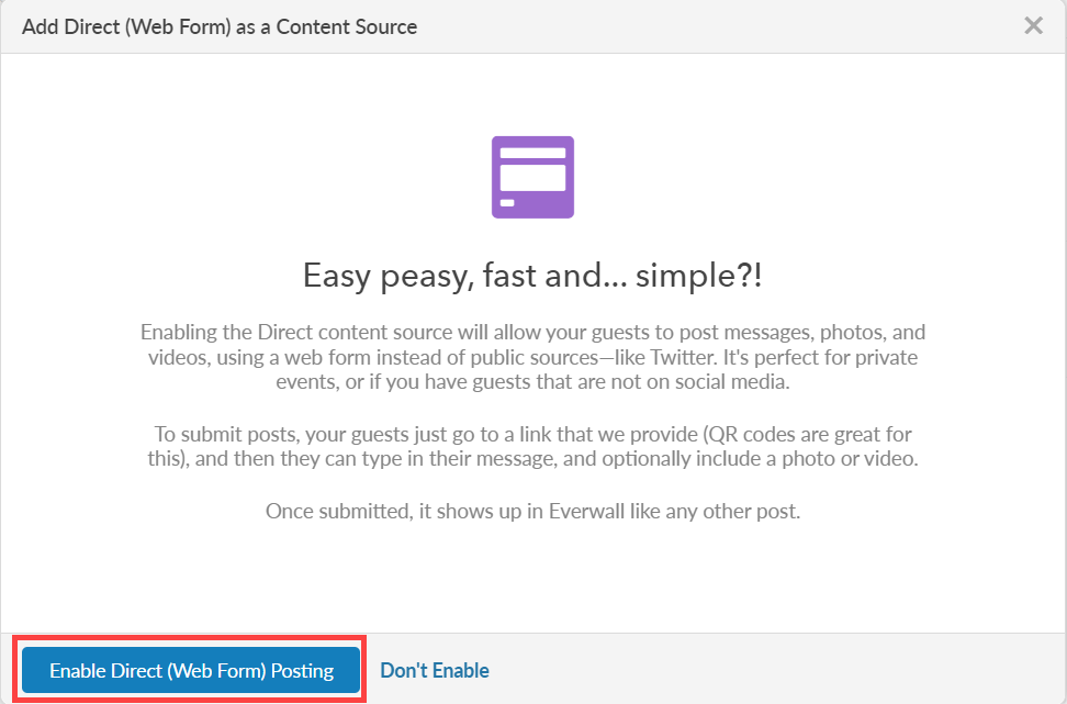 Enable Direct Posting button