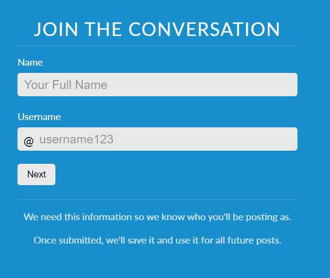 fullname and username for web posts