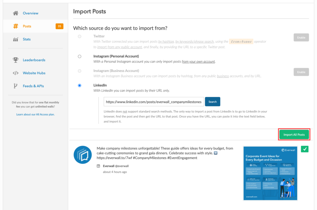 Tutorial: How to Import Posts from LinkedIn — Everwall