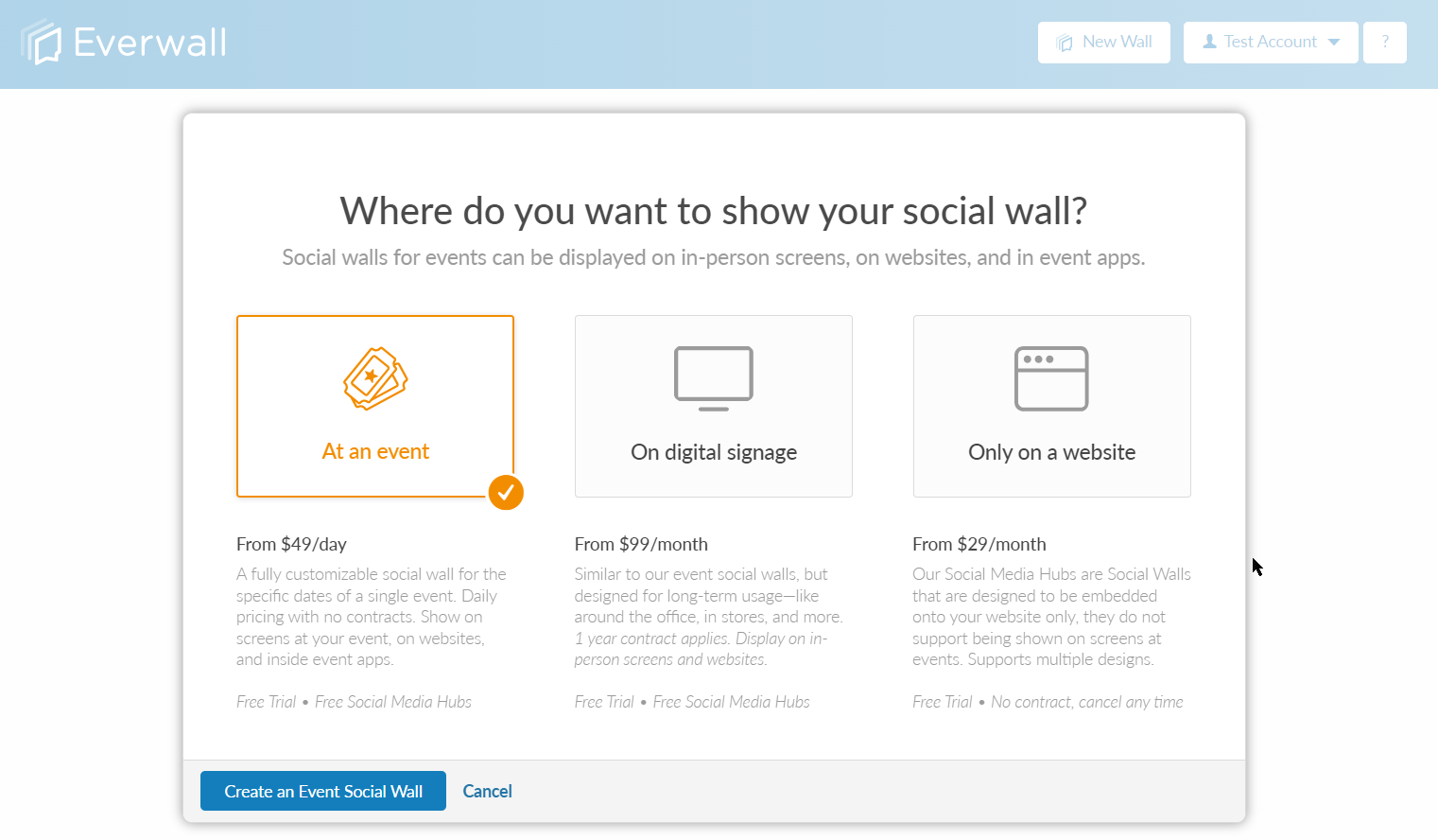 create social wall after signup