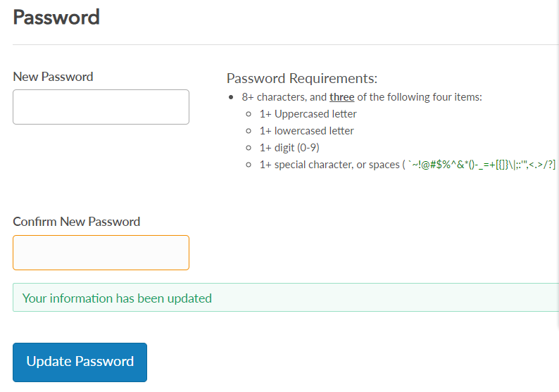 password updated