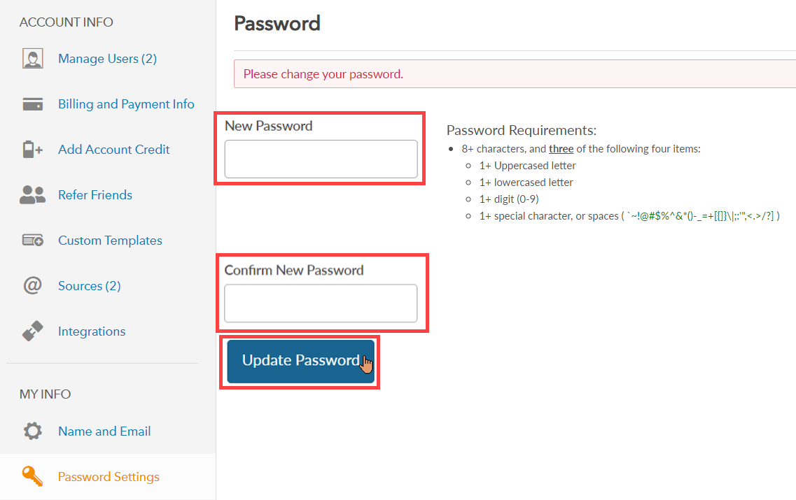 update password
