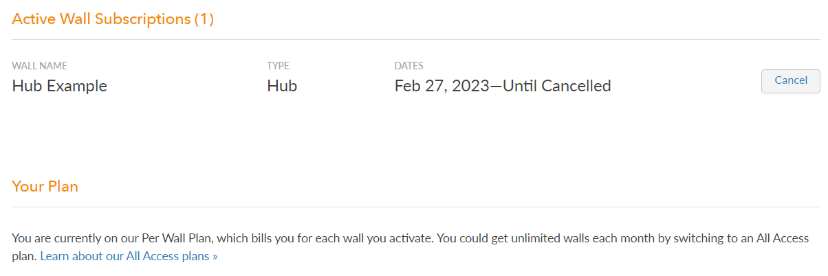 Active Wall Subscription and Plan