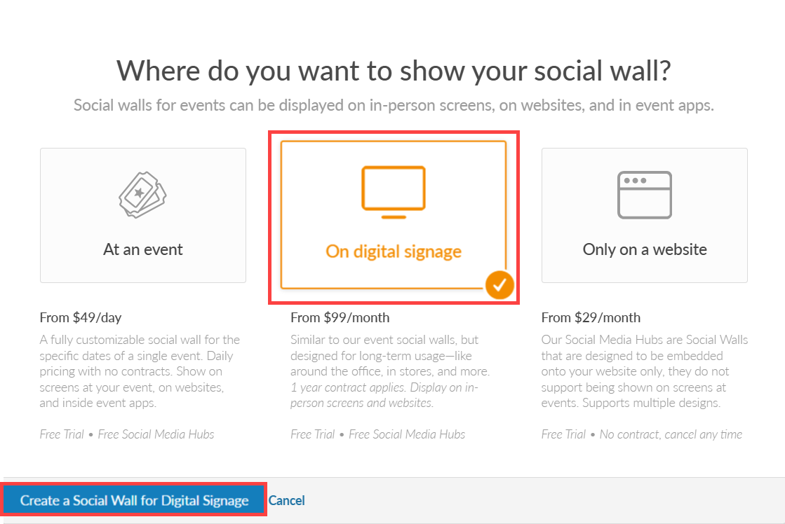 create a social wall for digital signage button