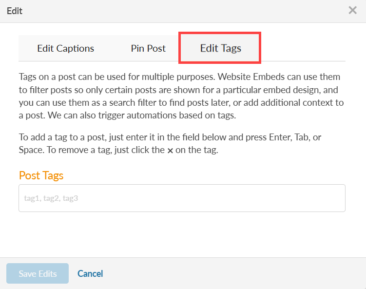 edit tags tab