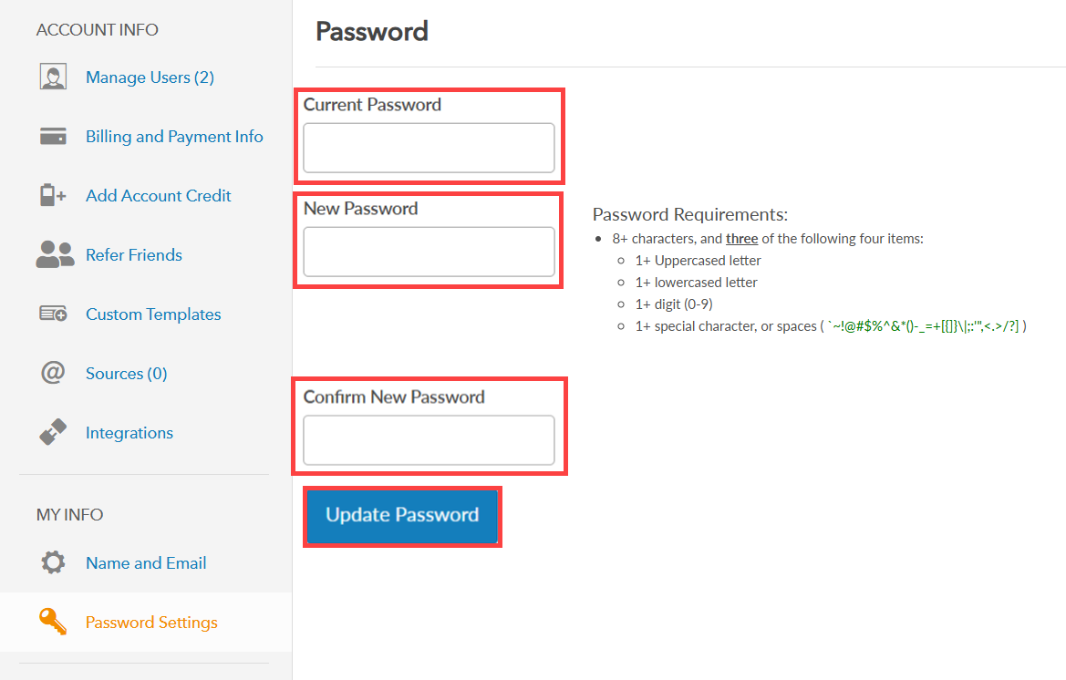 update password