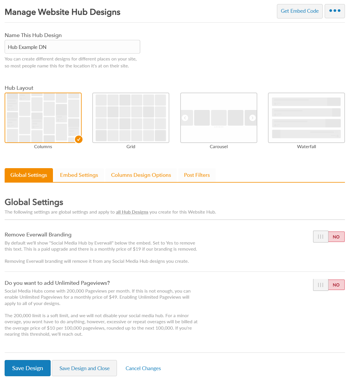 Manage Website Hub Design