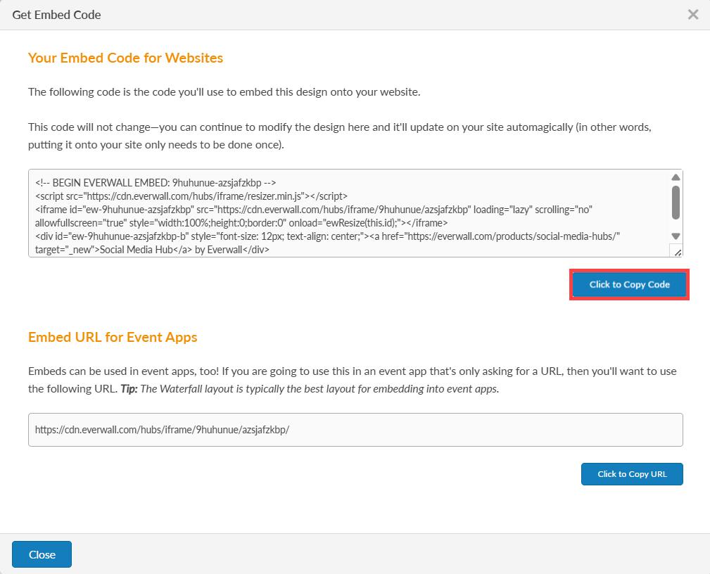 click copy to code button