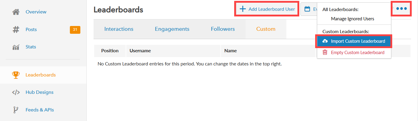 Add Leaderboard User or Custom