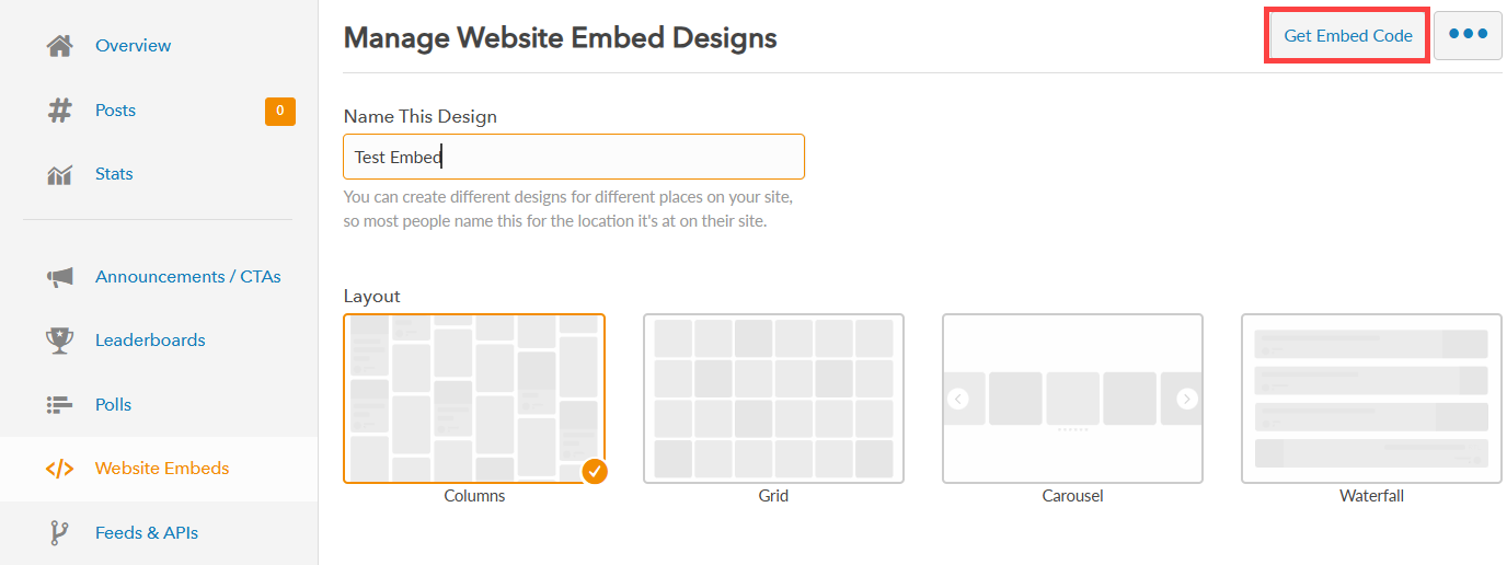 Get Embed Code button