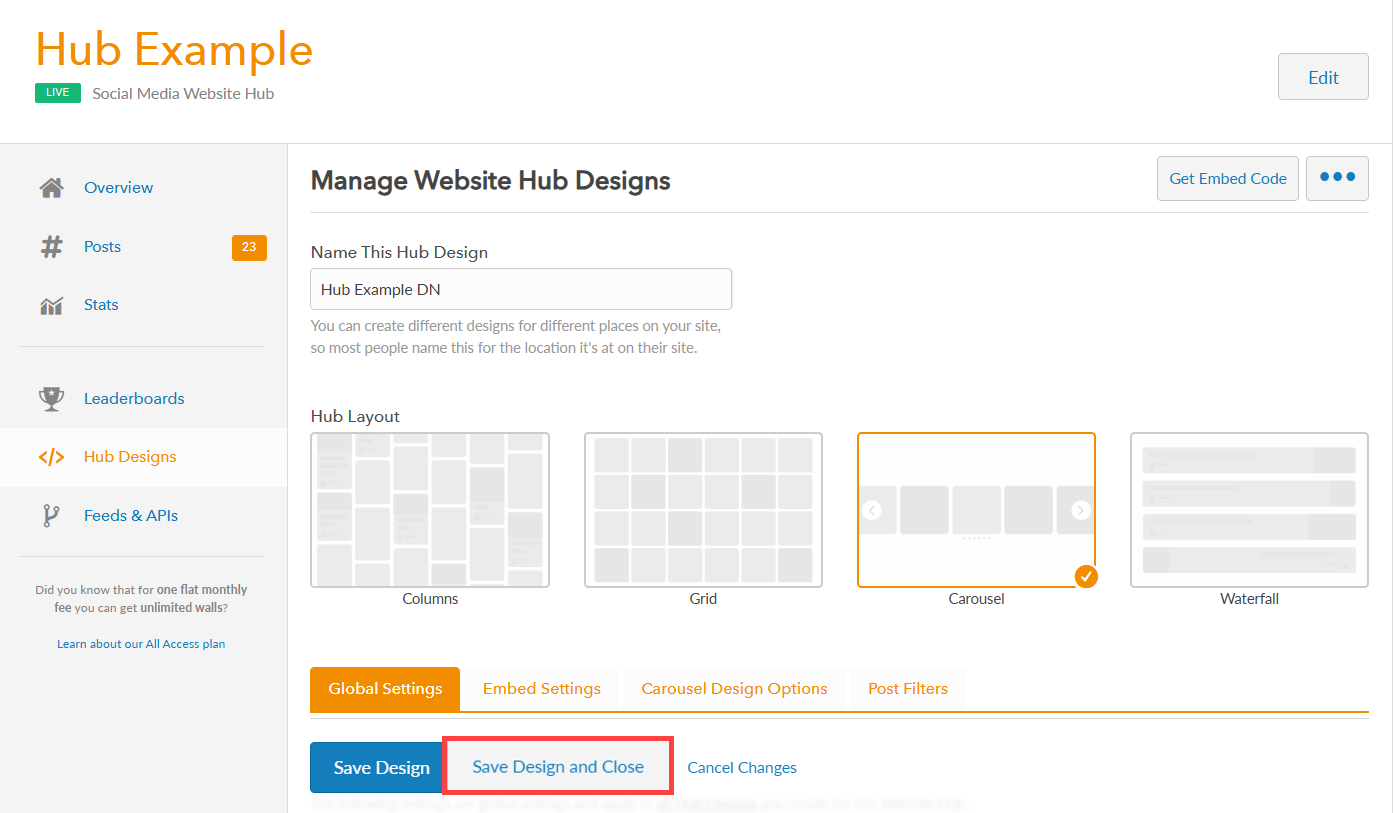 Save Design and Close
