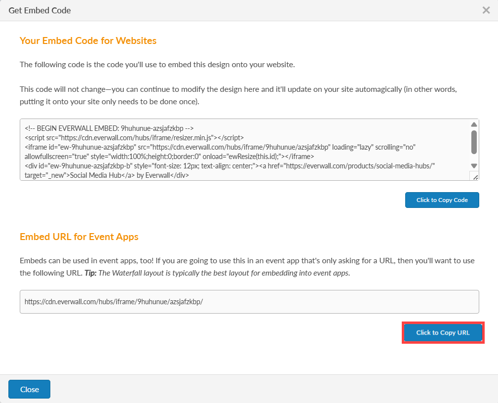 click to copy URL button