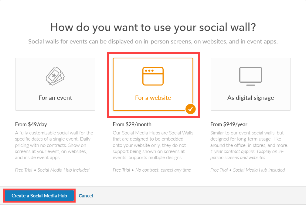 create a social media hub button