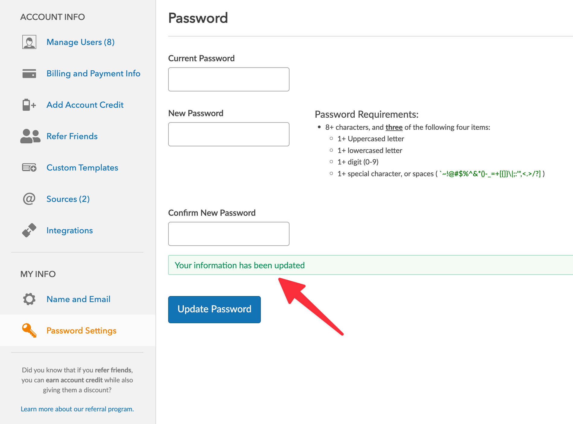 Reset Password Saved