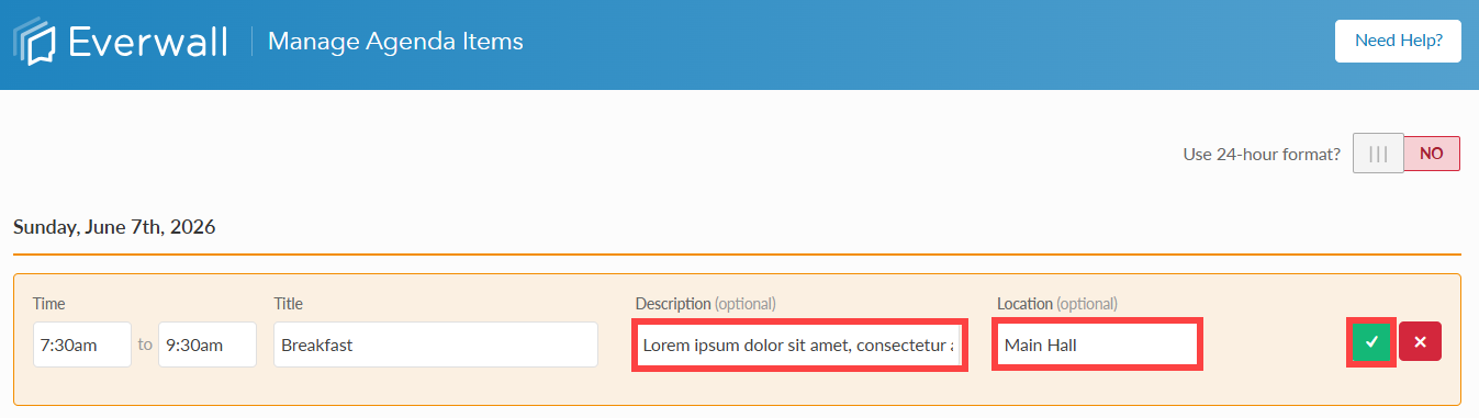 Add Agenda Item - with location and description
