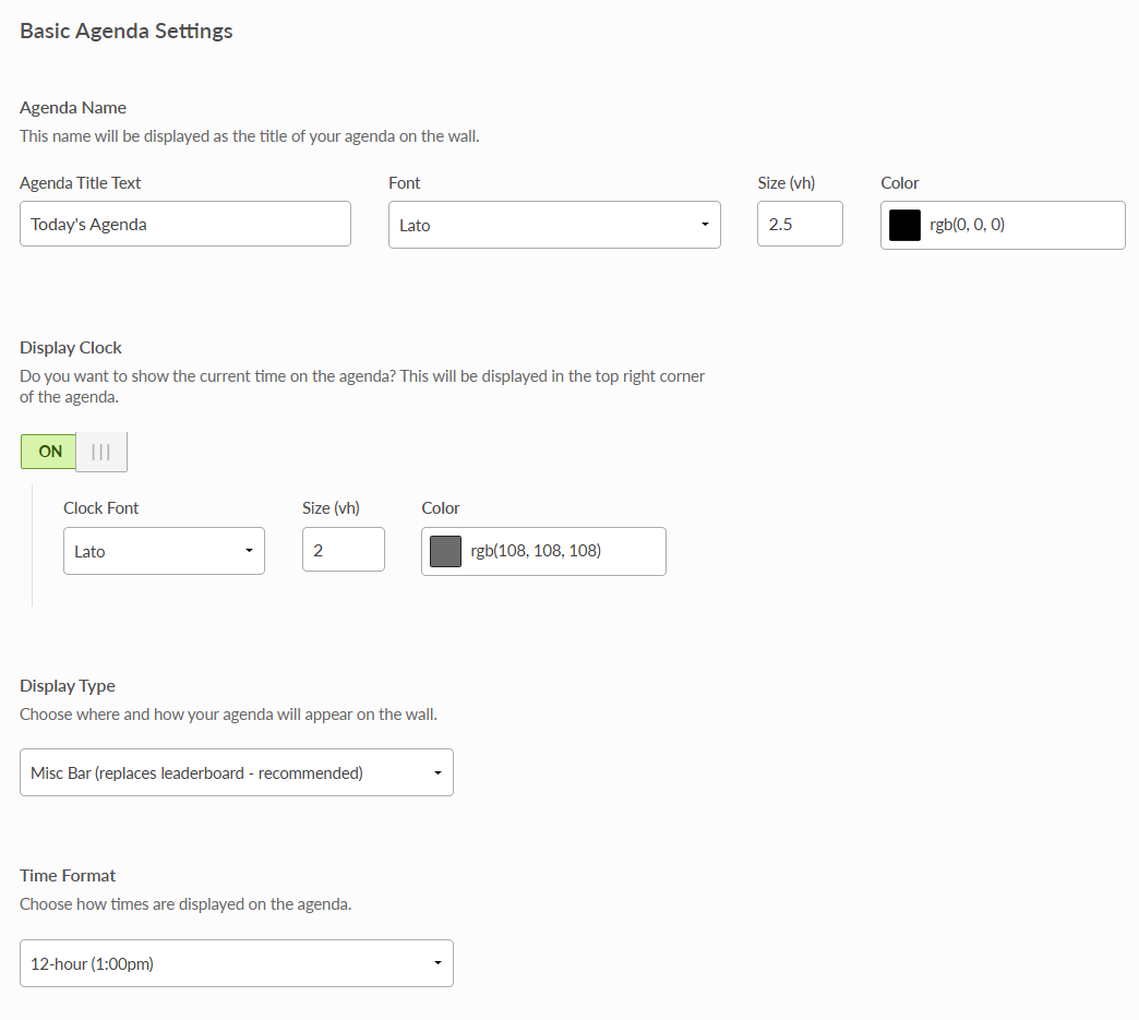 Basic Agenda Settings