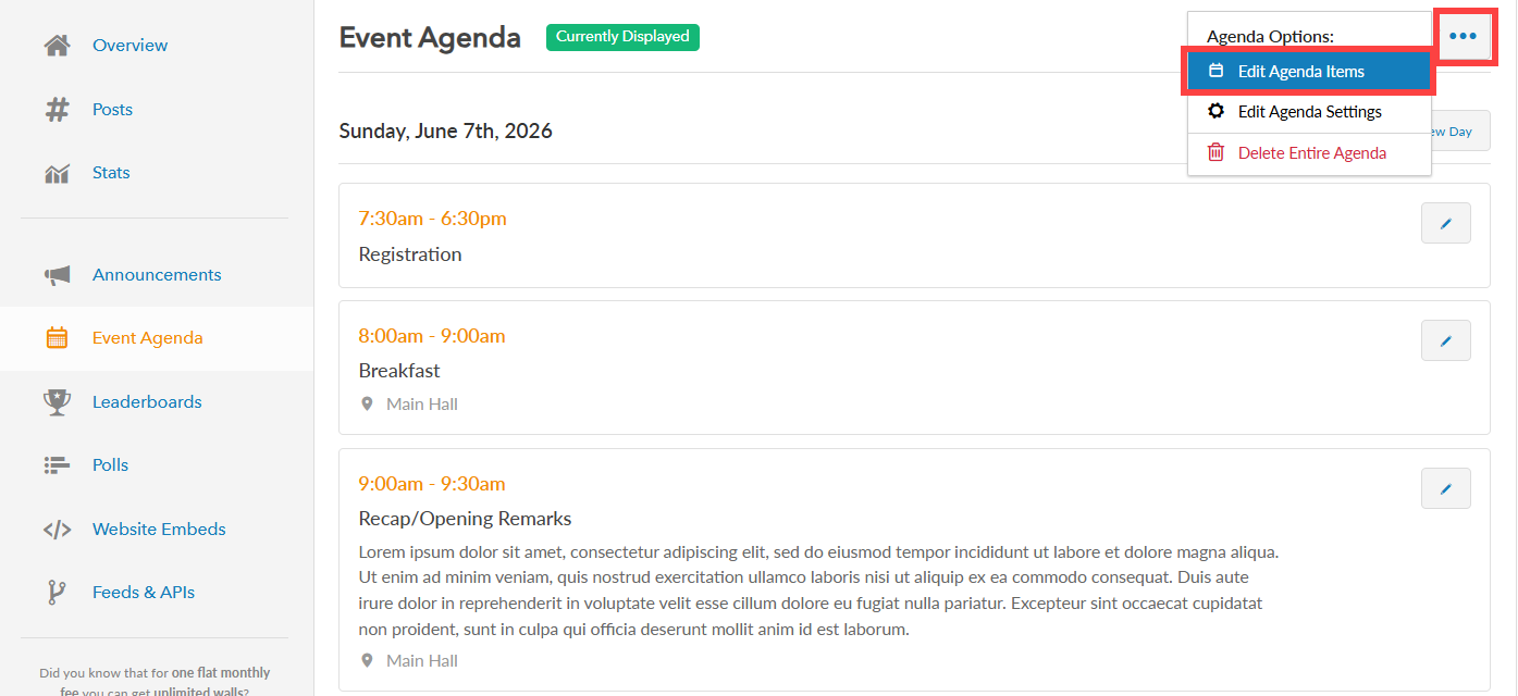 Edit Agenda Items with more options