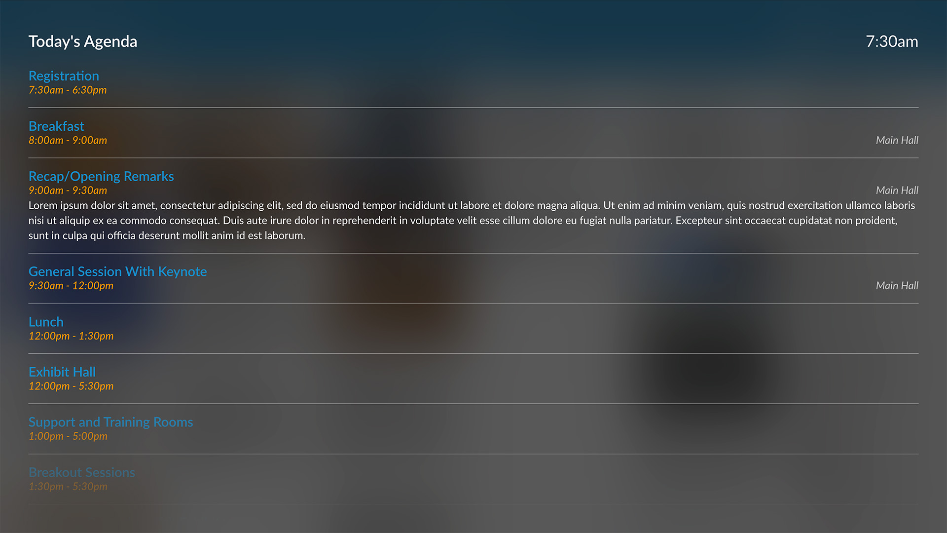 Full Screen Agenda Screenshot