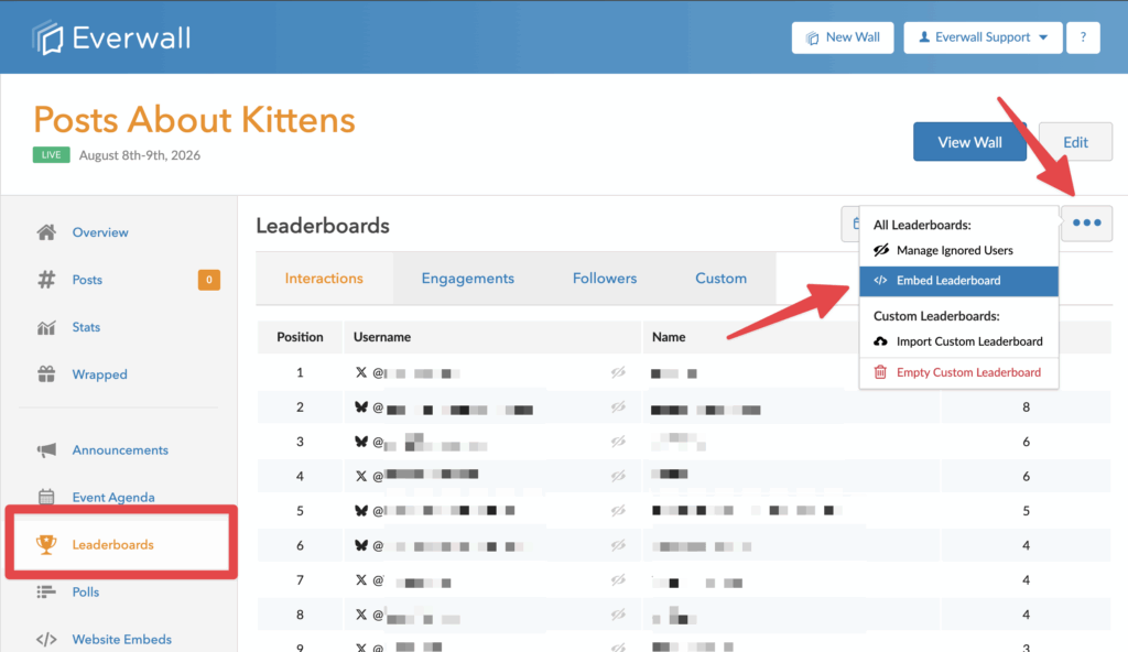 Where to Manage Leaderboard Embeds