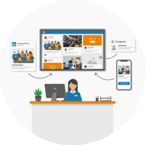 Office Lobby Digital Signage That Stays Fresh - Social posts and team messages feeding an office lobby wall